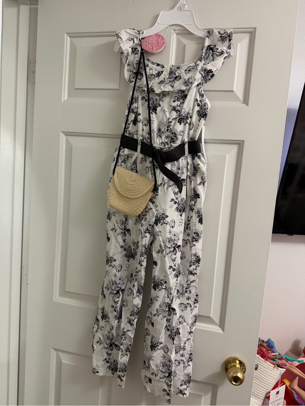 Tahari Floral Jumpsuit Size 8 with Belt & Crossbody Bag
